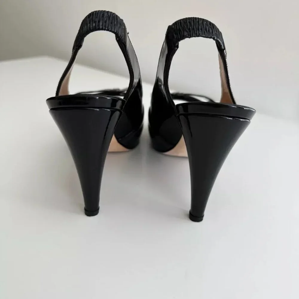 FENDI Women's Black Patent Leather Bow Platform Slingback Pumps Size 36.5 US 6.5